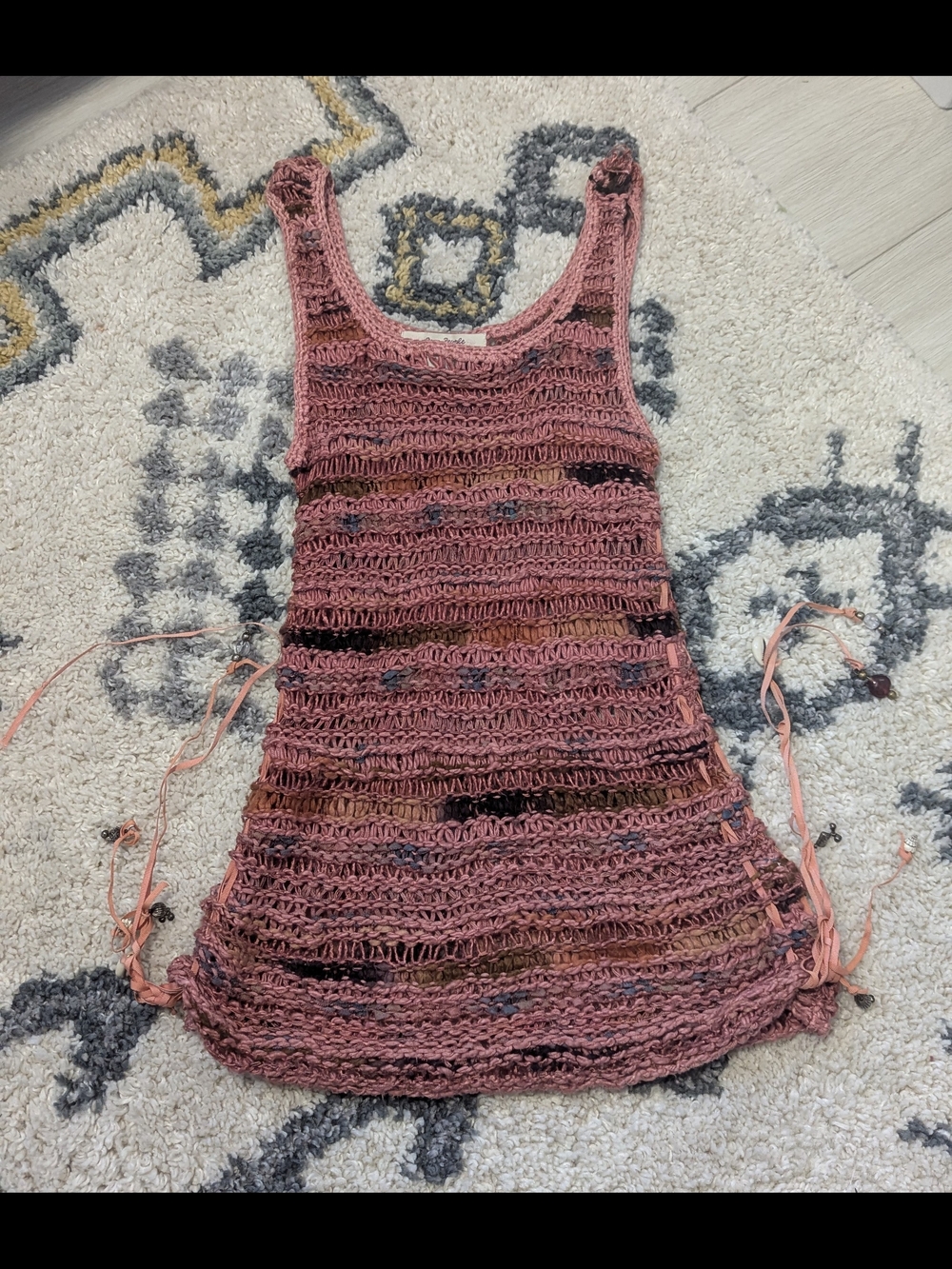 Free People Handknit Open-Weave Tank in Pink and Brown Mix - Picture 1 of 4